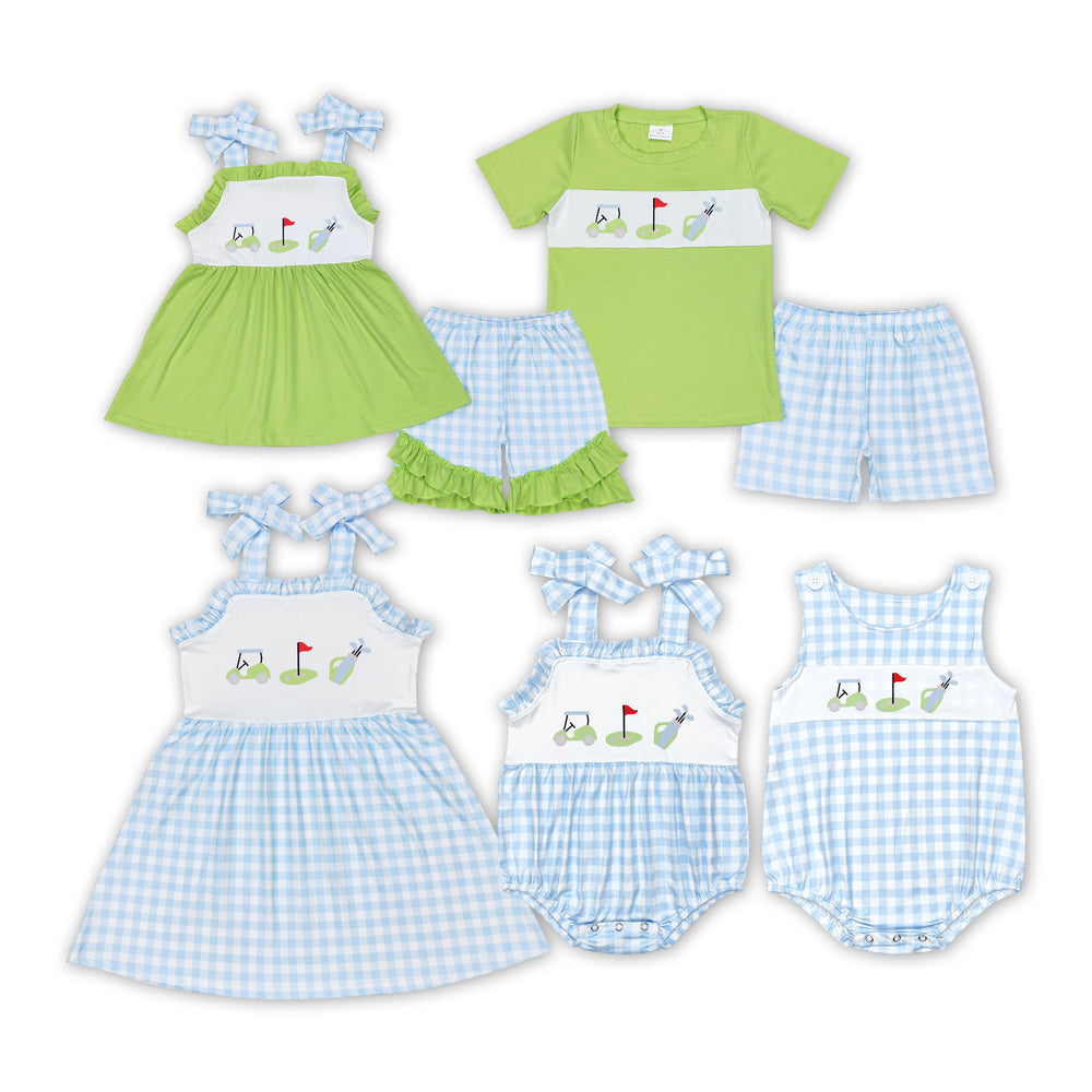 Golf Plaid Print Sibling Summer Matching Clothes