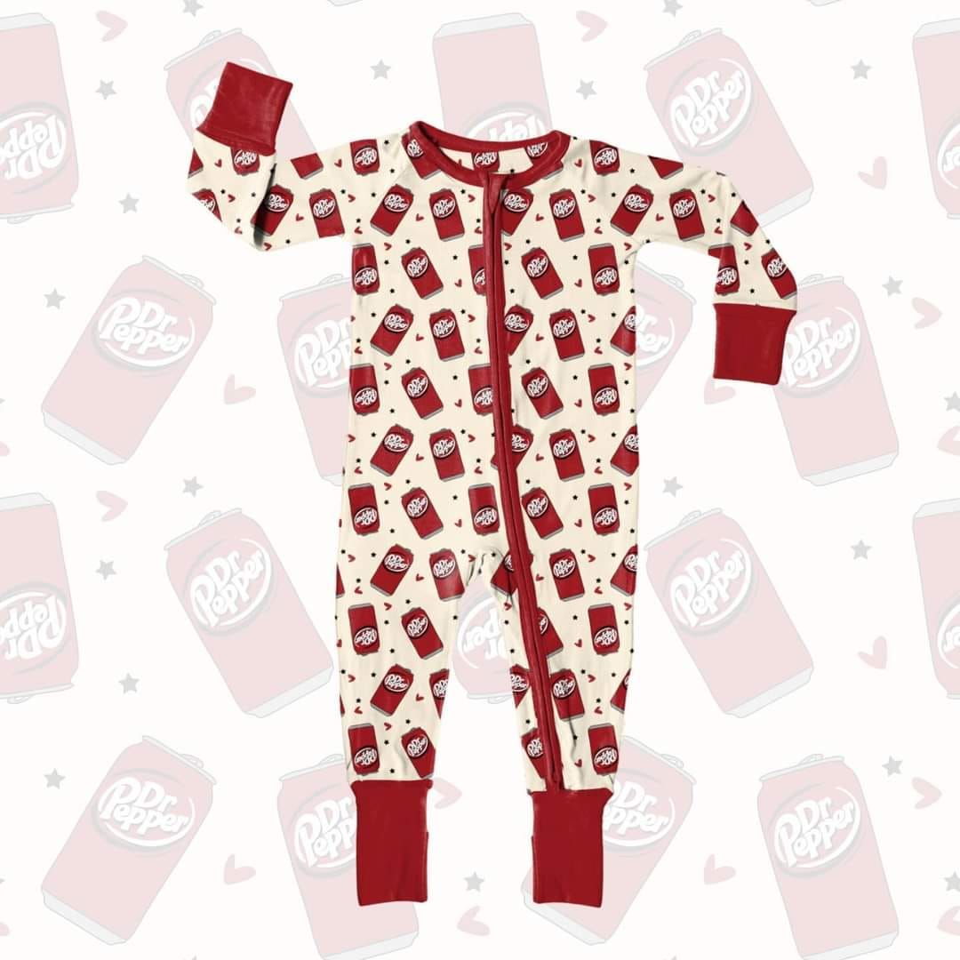 (Custom Design Preorder MOQ 5) Red Drinks Print Baby Boys Sleeper Zipper Romper