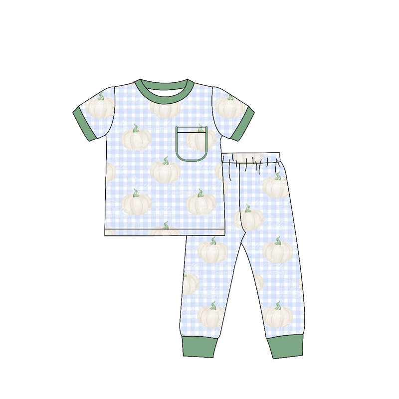 (Custom Design Preorder MOQ 5) Pumpkin Print Boys Fall Pajamas Clothes Set