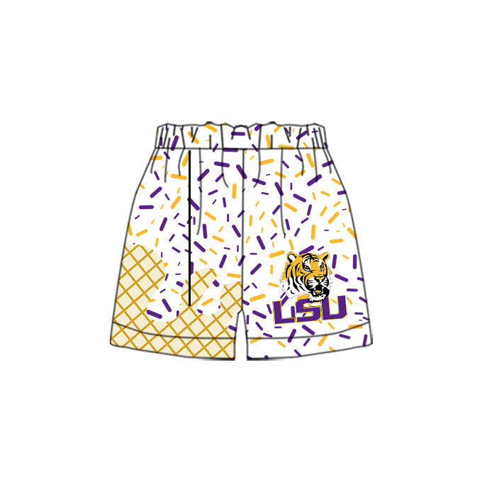 (Custom Design Preorder MOQ 5 Each Item) Team's LSU Sprinkles Print Summer Bottom Shorts Mom and Me Matching Clothes