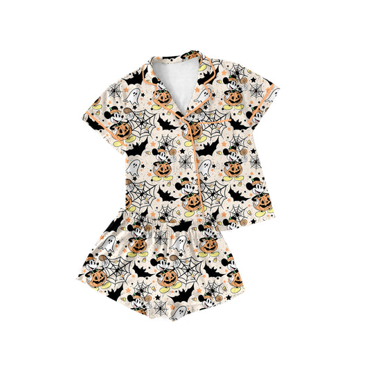 (Custom Design Preorder MOQ 5 Each Design) Cartoon Mouse Candy Print Halloween Buttons Pajamas Sets Mom and Me Matching Clothes