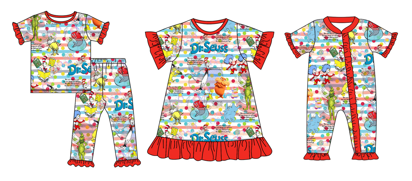 12.11(Custom Design Preorder MOQ 5 Each Design) Dr.Reading Print Girls Matching Clothes Sisters Wear