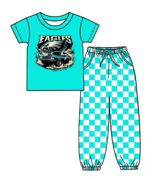 (Custom Design Preorder MOQ 5) Team's Eagles Top Plaid Joggers Kids Clothes Set