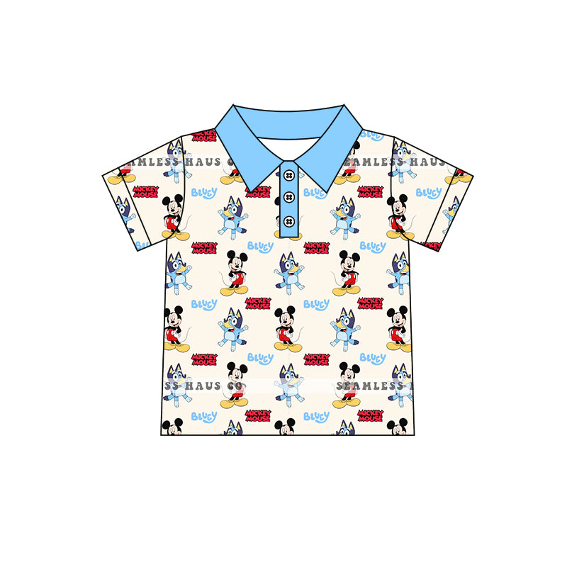 (Custom Design Preorder MOQ 5) Cartoon Figure Print Boys Summer Polo Tee Shirts Top