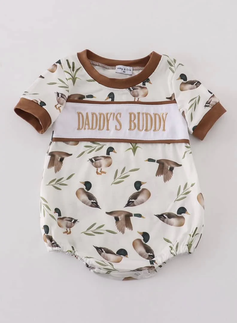 (Custom Design Preorder MOQ 5) DADDY'S BUDDY Duck Print Baby Boys Summer Romper