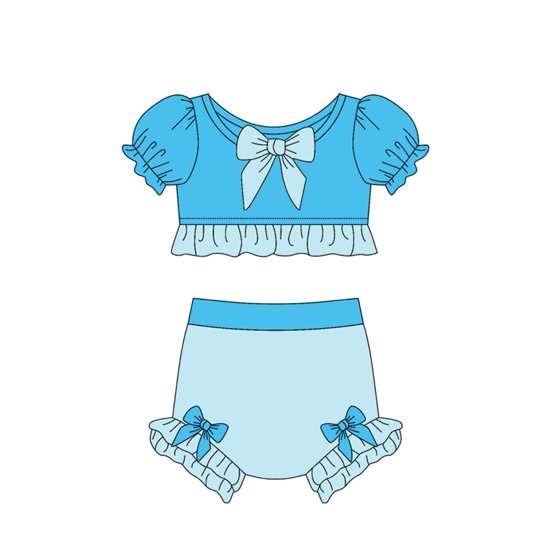 2.25(Custom Design Preorder MOQ 5) Cartoon Princess Blue Color Girls 2 Piece Swimsuits