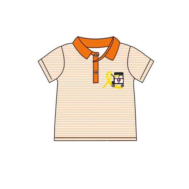 (Custom Design Preorder MOQ 5) Cancer Ribbons Stripes Print Boys Summer Polo Tee Shirts Top