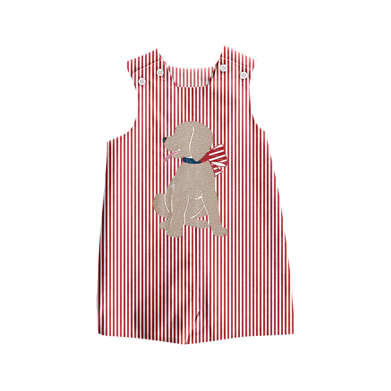 (Custom Design Preorder MOQ 5) Dog Red Stripes Print Baby Boys Summer Romper