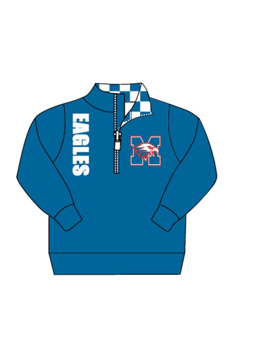 (Custom Design Preorder MOQ 5) Team's EAGLES Blue Print Kids Long Sleeve Zipper Pullover Top
