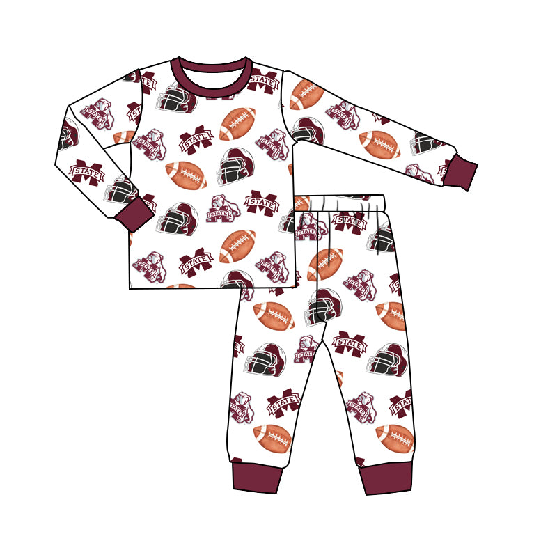 (Custom Design Preorder MOQ 5) Team's Mississippi State Print Kids Pajamas Clothes Set