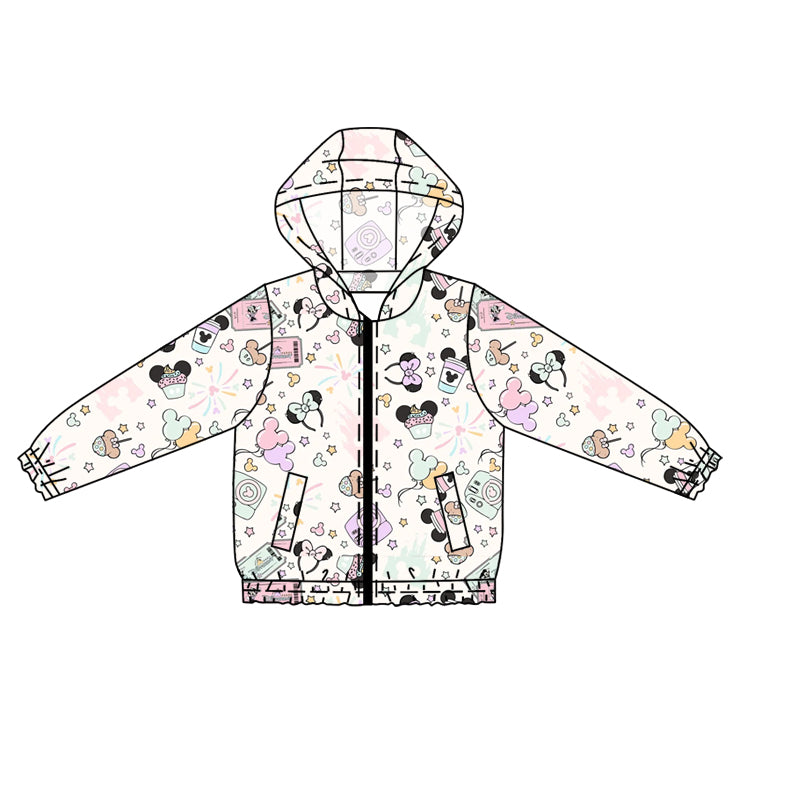(Custom Design Preorder MOQ 5 ) Cartoon Mouse Stars Print Girls Hoodie Zipper Pockets Jackets Top
