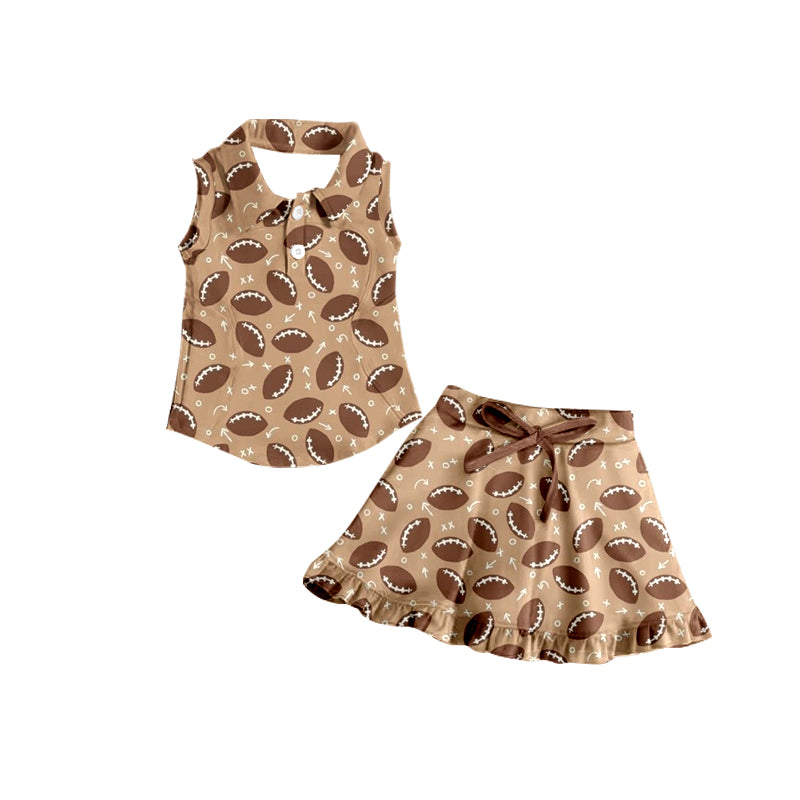 (Custom Design Preorder MOQ 5) Football Print Shorts Skirts Girls Summer Yoga Clothes Set