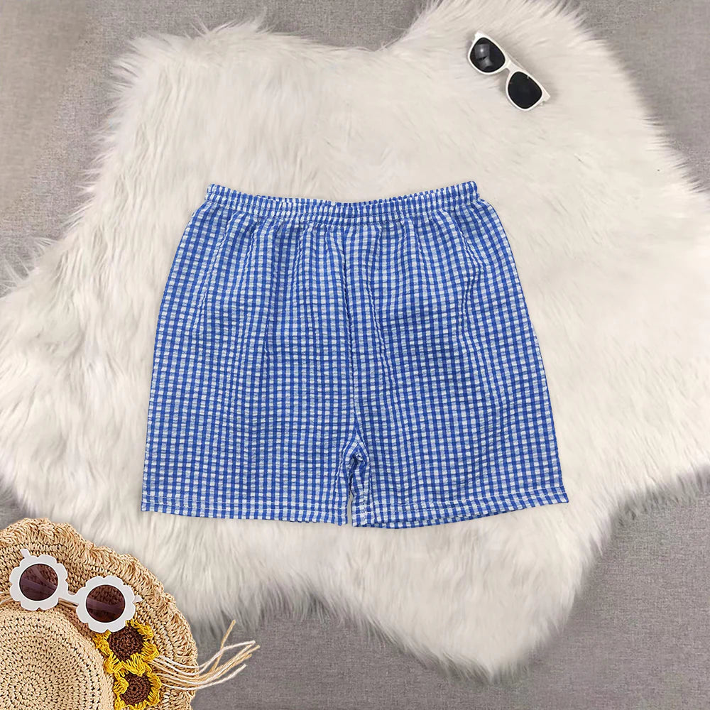 7 Colors Plaid Seersucker Kids Summer Shorts Sibling Wear