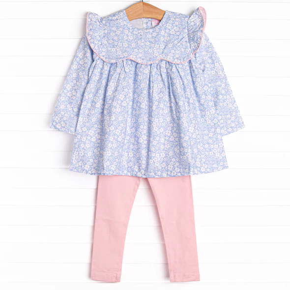 (Custom Design Preorder MOQ 5) Flowers Tunic Top Pink Pants Girls Fall Clothes Set