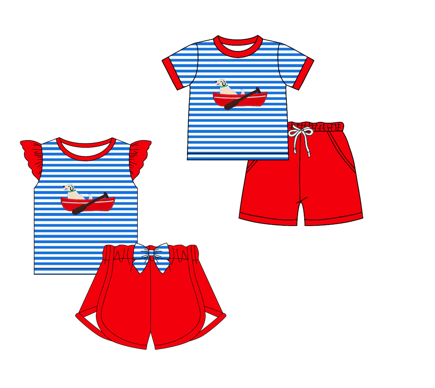 11.18(Custom Design Preorder MOQ 5 Each Design) Dog Boat Print Kids Summer Matching Clothes Sibling Wear