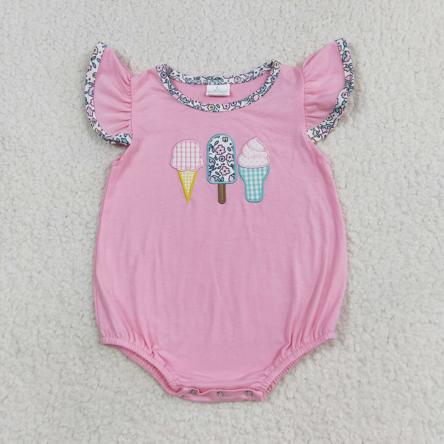 Popsicle Embroidery Pink Flowers Print Sisters Summer Matching Clothes