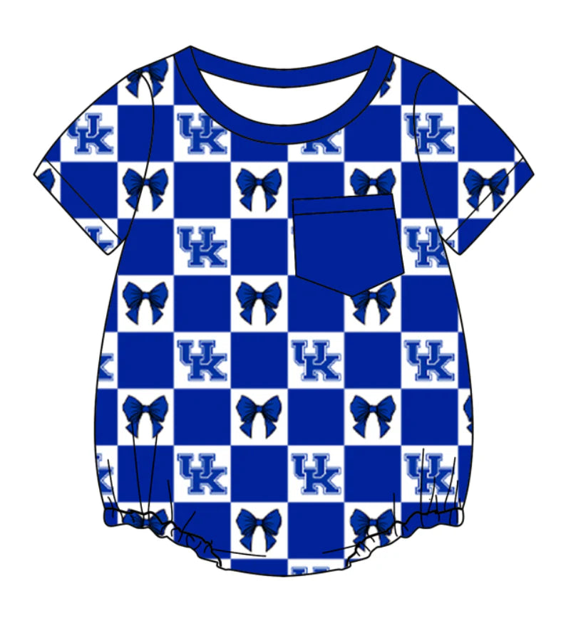 (Custom Design Preorder MOQ 5) Team's Kentucky Bows Plaid Print Baby Boys Summer Romper
