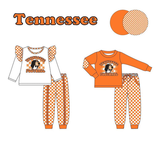 (Custom Design Preorder MOQ 5) Team's Tennessee Top Plaid Pants Sibling Fall Clothes Set