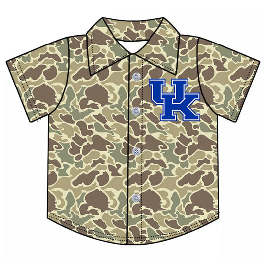 (Custom Design Preorder MOQ 5 Each Item) Team's Camo Kentucky Print Polo Top Mom and Me Matching Clothes