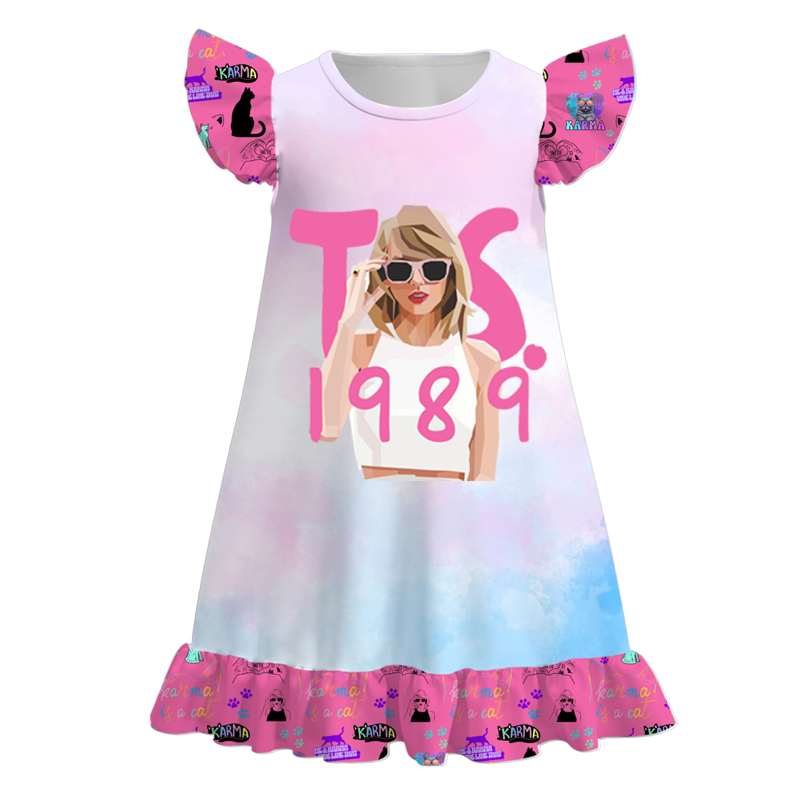(Custom Design Preorder MOQ 5) Singer Swiftie 1989 Print Girls Knee Length Summer Dress