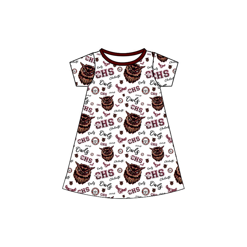 (Custom Design Preorder MOQ 5) Adult Team's Chalmette OWLS Print Woman Summer Knee Length Dress