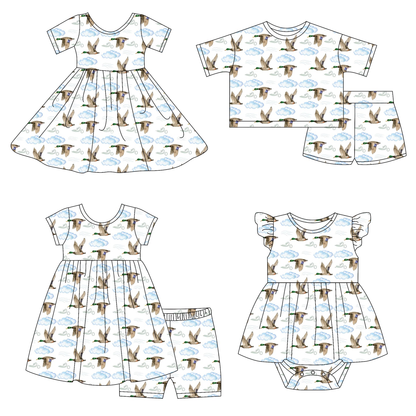 4.14(Custom Design Preorder MOQ 5 Each Design) Duck Print Girls Summer Matching Clothes Sisters Wear