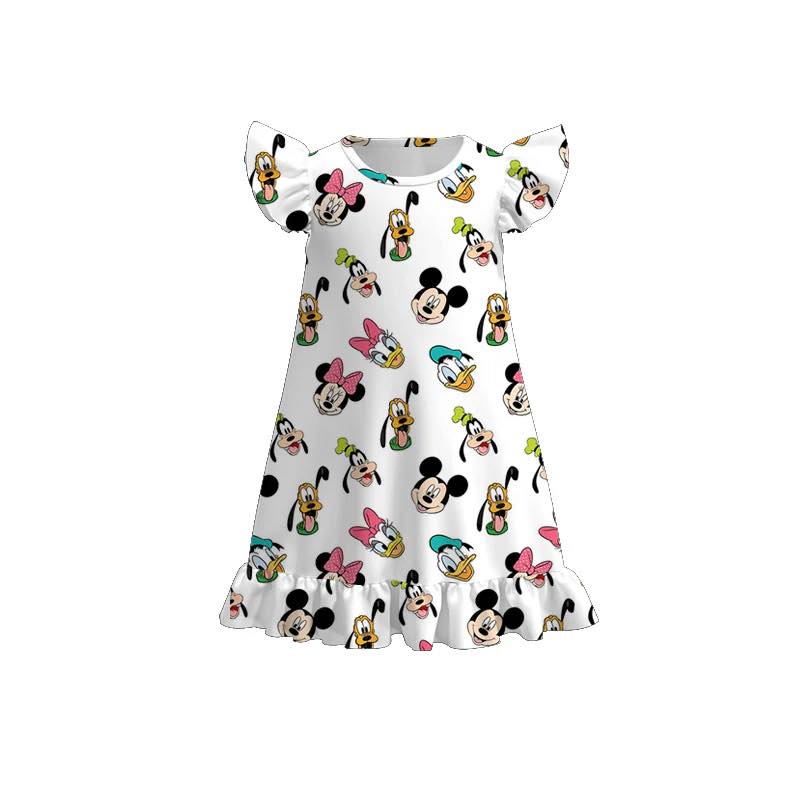 (Custom Design Preorder MOQ 5) Cartoon Mouse Print Girls Summer Knee Length Dress