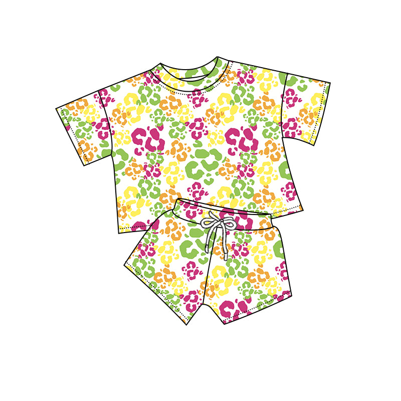 12.10(Custom Design Preorder MOQ 5) Colorful Leopard Print Girls Summer Clothes Set