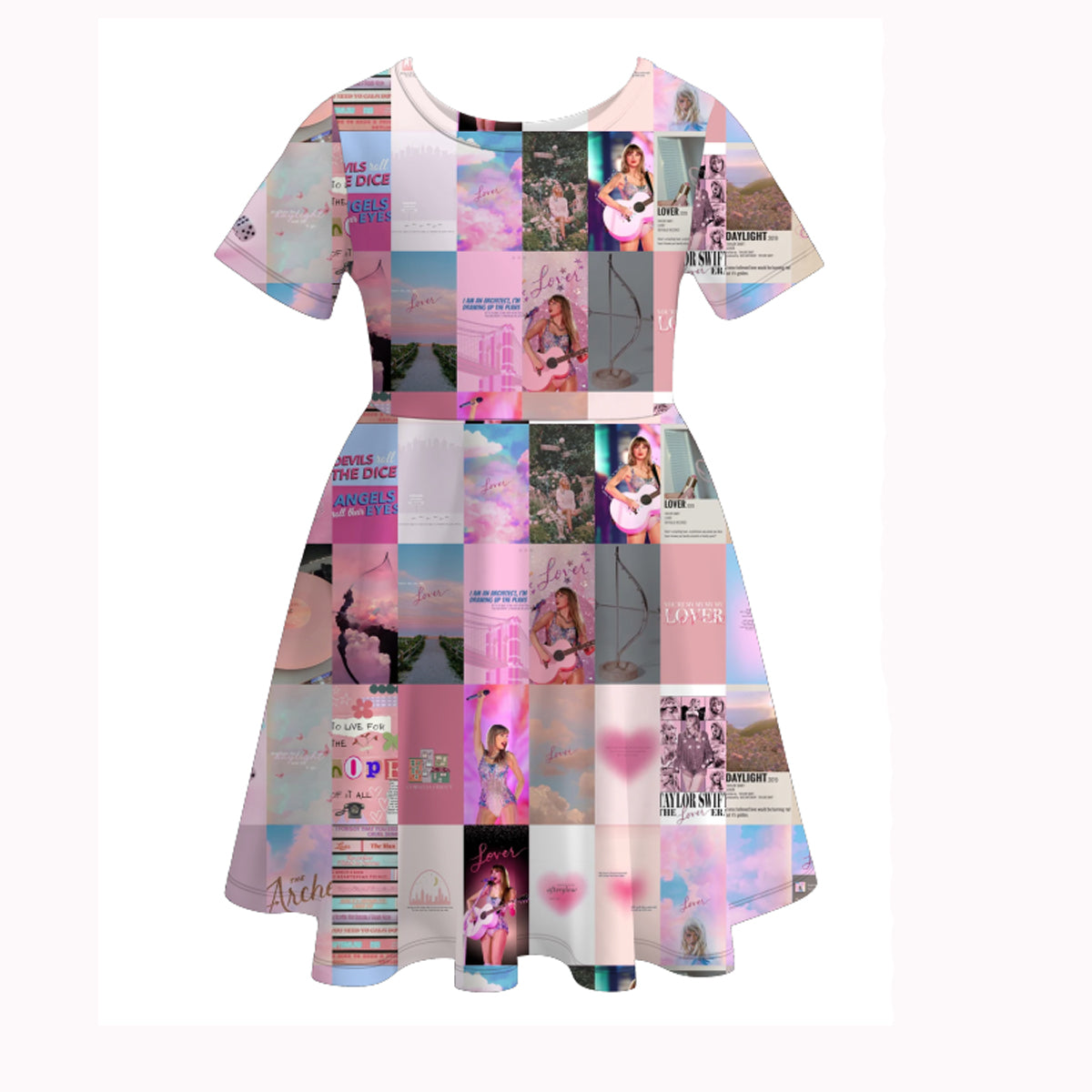 (Custom Design Preorder MOQ 5) Singer Swiftie Plaid Print Girls Knee Length Summer Dress