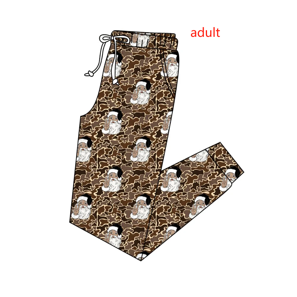 (Custom Design Preorder MOQ 5) Santa Brown Camo Print Adult Christmas Pajamas Pants