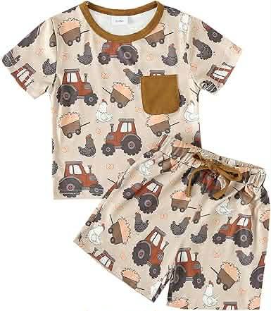 (Custom Design Preorder MOQ 5) Chicken Brown Print Kids Summer Clothes Set