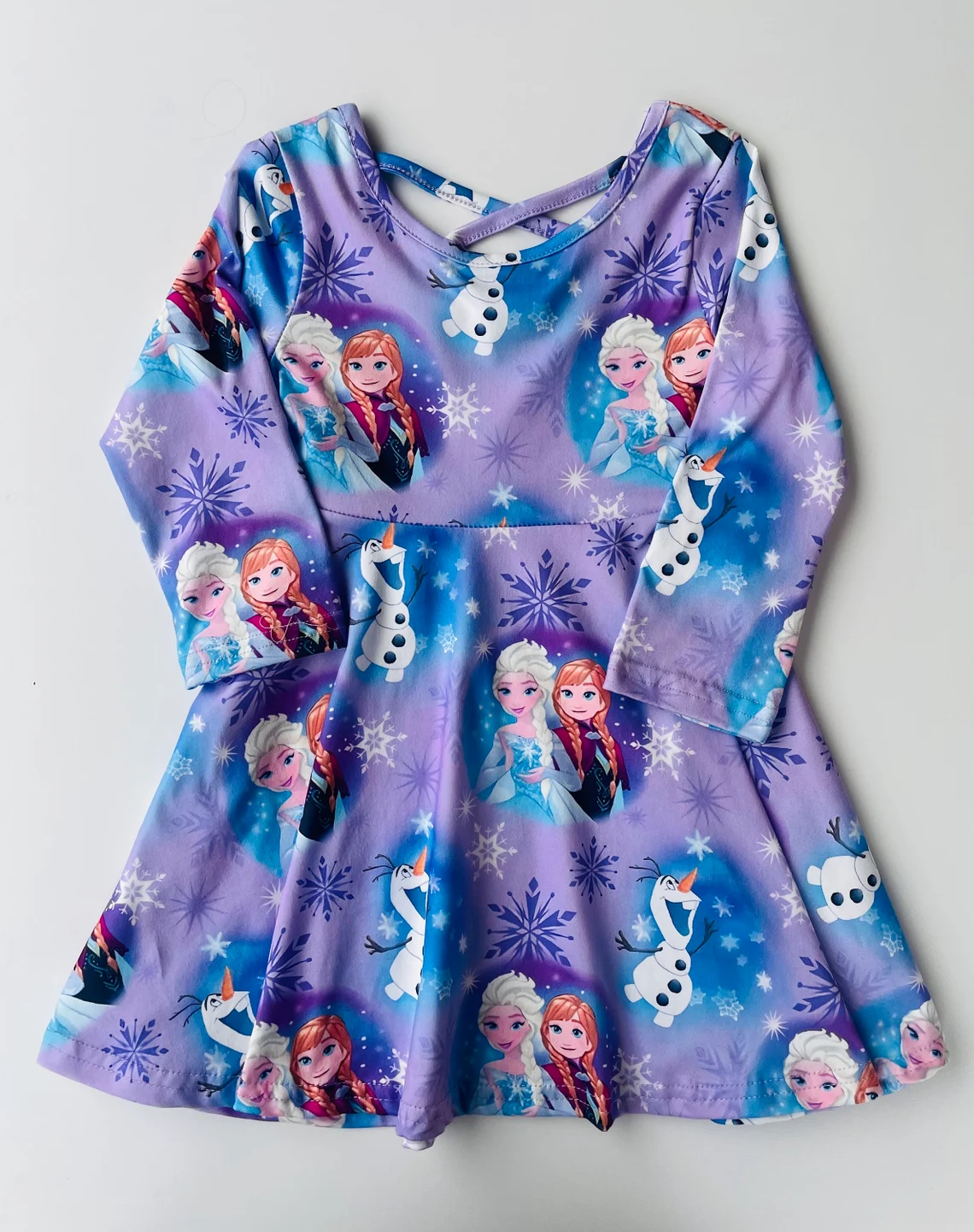 (Custom Design Preorder MOQ 5) Cartoon Princess Purple Print Girls Knee Length Dress