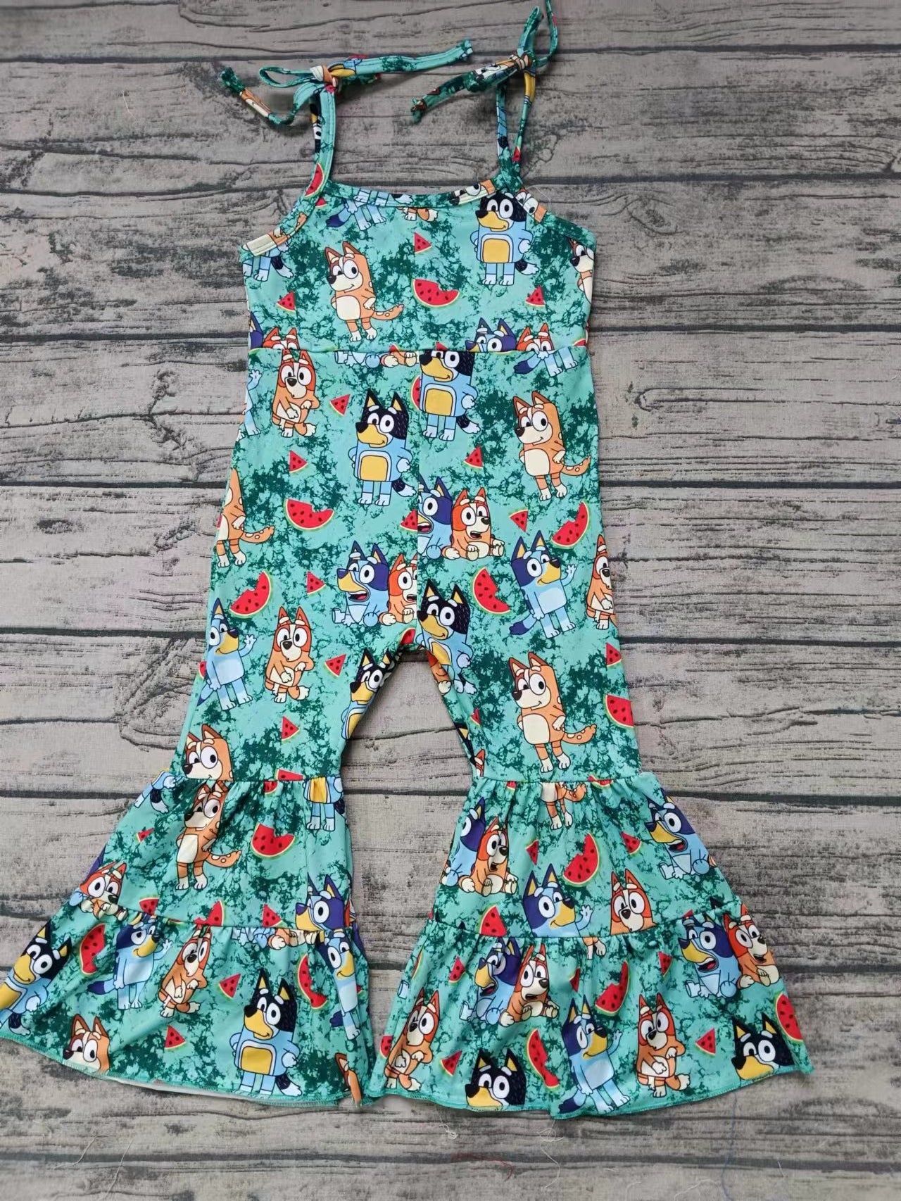 (Custom Design Preorder MOQ 5) Cartoon Dog Watermelon Print Girls Summer Jumpsuits