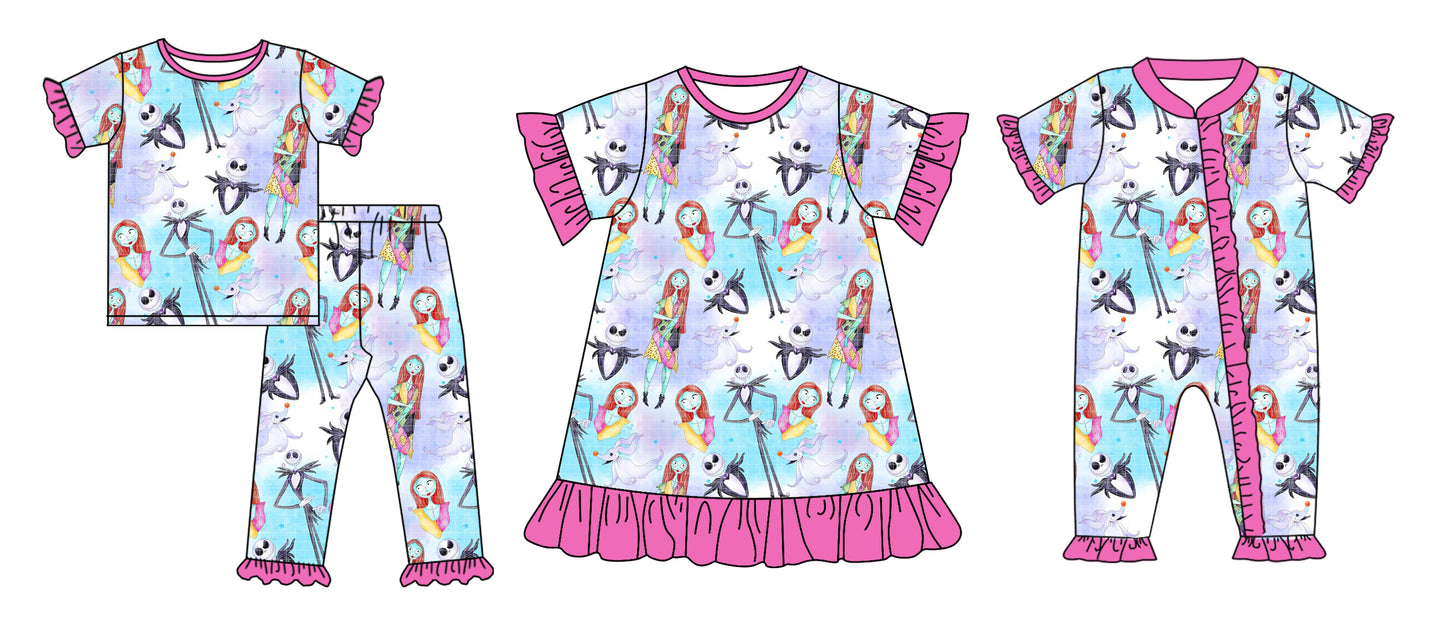 5.1(Custom Design Preorder MOQ 5 Each Design) Cartoon Characters Print Girls Halloween Matching Clothes Sisters Wear