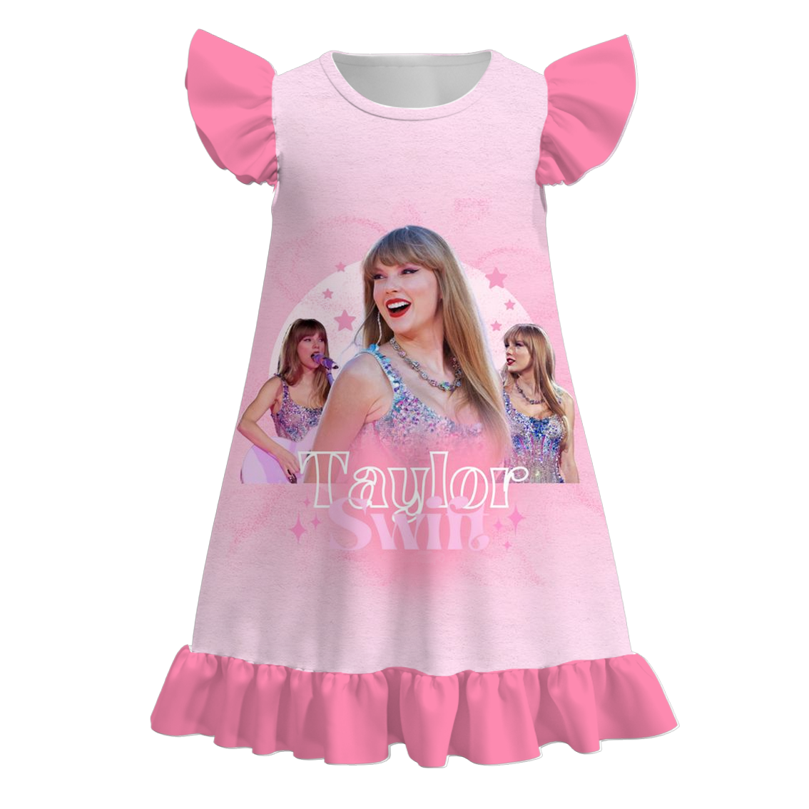 (Custom Design Preorder MOQ 5) Singer Swiftie Pink Print Girls Knee Length Summer Dress