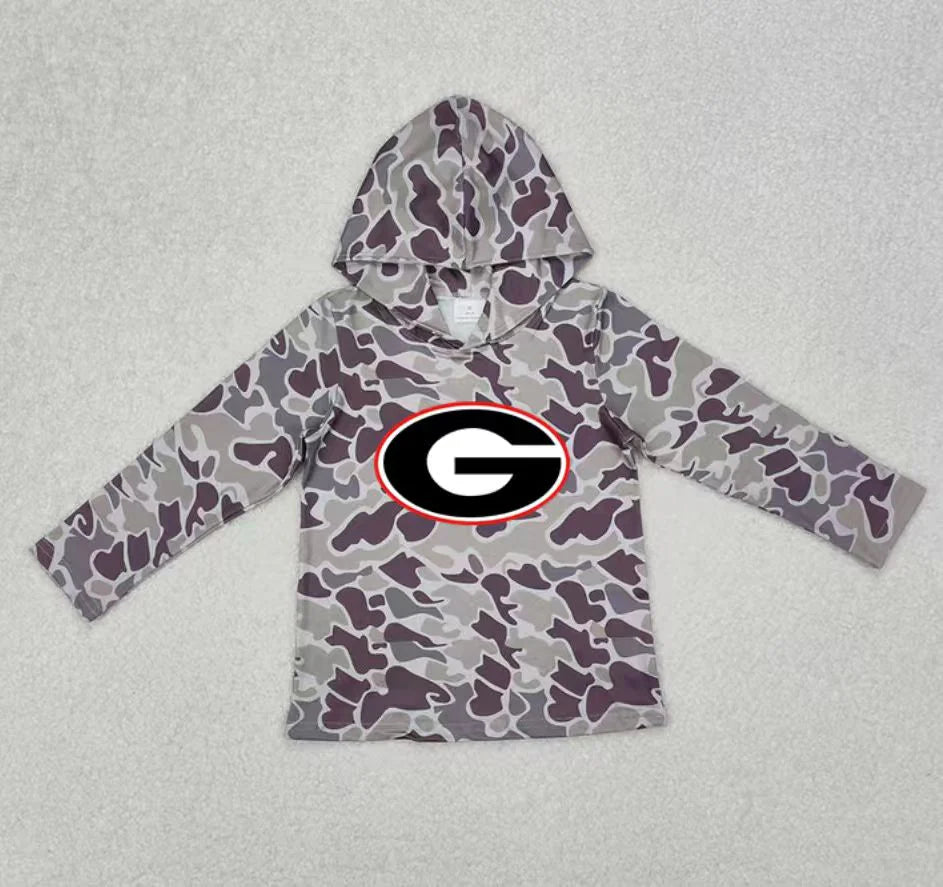 (Custom Design Preorder MOQ 5) Team Georgia Camo Print Kids Long Sleeve Hoodie Top