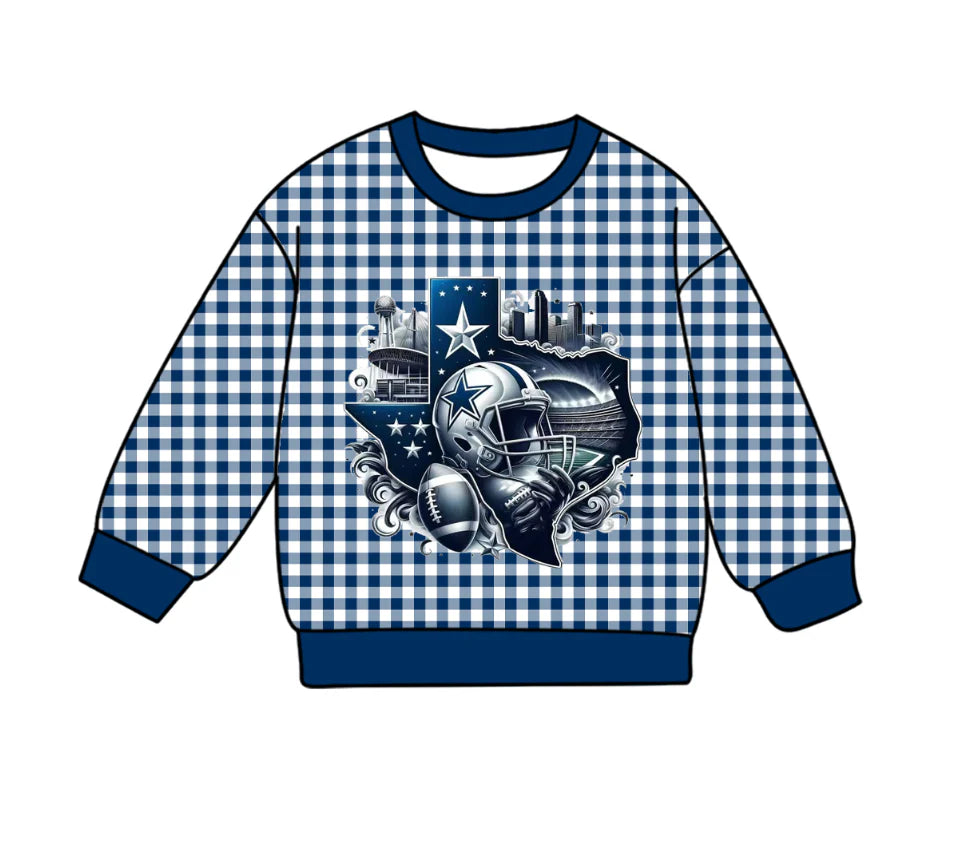 (Custom Design Preorder MOQ 5 Each Item) Team's Cowboys Plaid Print Long Sleeve Tee Shirts Top Mom and Me Matching Clothes