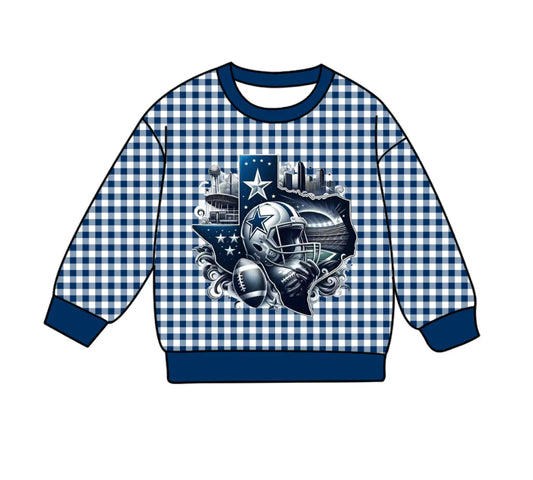 (Custom Design Preorder MOQ 5 Each Item) Team's Cowboys Plaid Print Long Sleeve Tee Shirts Top Mom and Me Matching Clothes