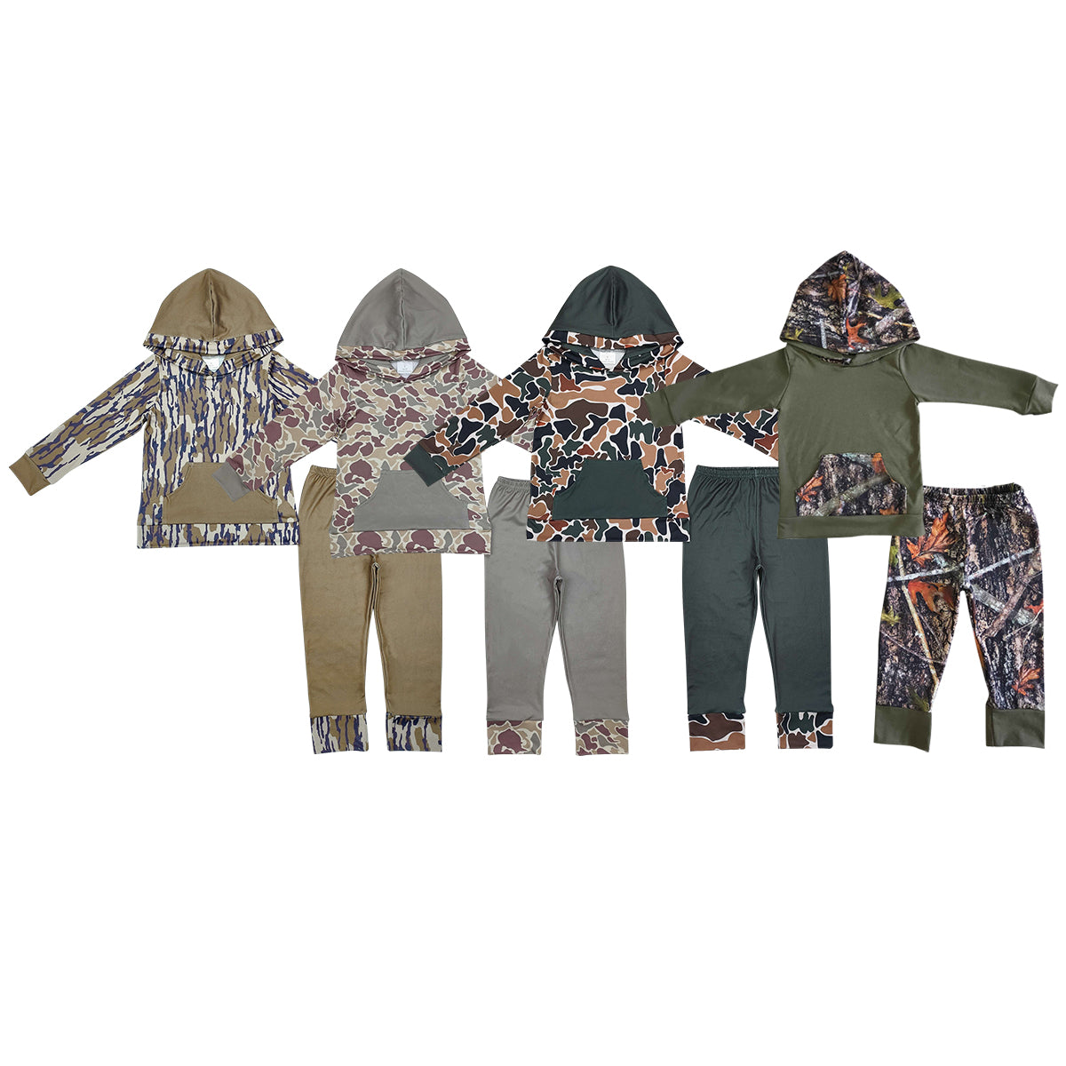 4 Colors Camo Print Boys Fall Hoodie Hunting Clothes Set Brothers Wear