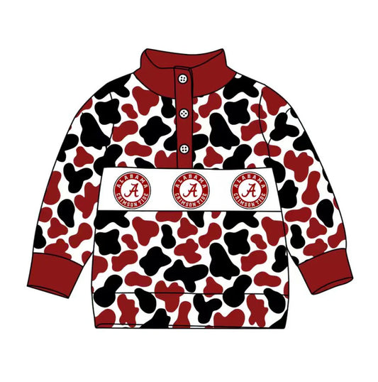 (Custom Design Preorder MOQ 5 Each Item) Team's Alabama Camo Print Long Sleeve Polo Top Mom and Me Matching Clothes
