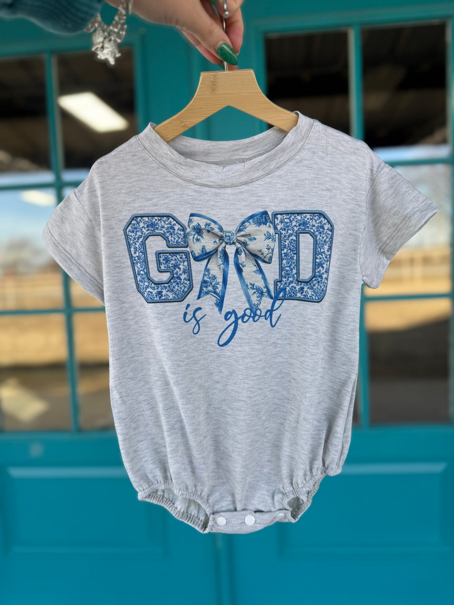 (Custom Design Preorder MOQ 5) GOD is good Bows Flowers Print Baby Girls Summer Romper