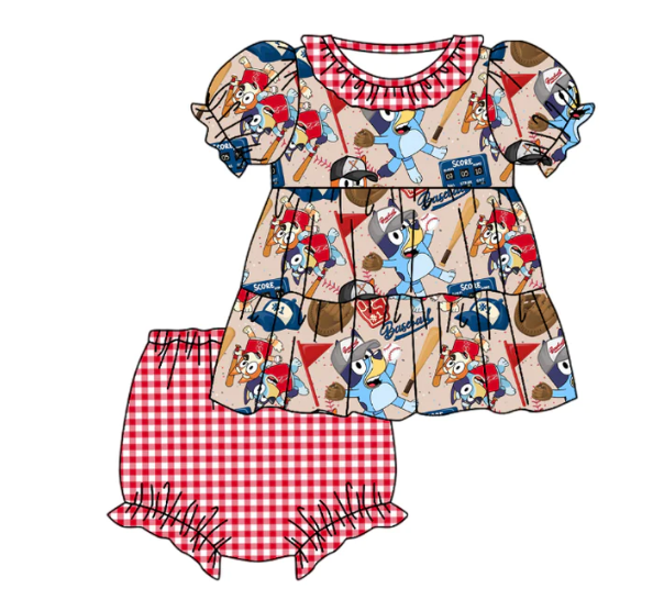 (Custom Design Preorder MOQ 5) Cartoon Dog Print Shorts Baby Girls Summer Bummie Set