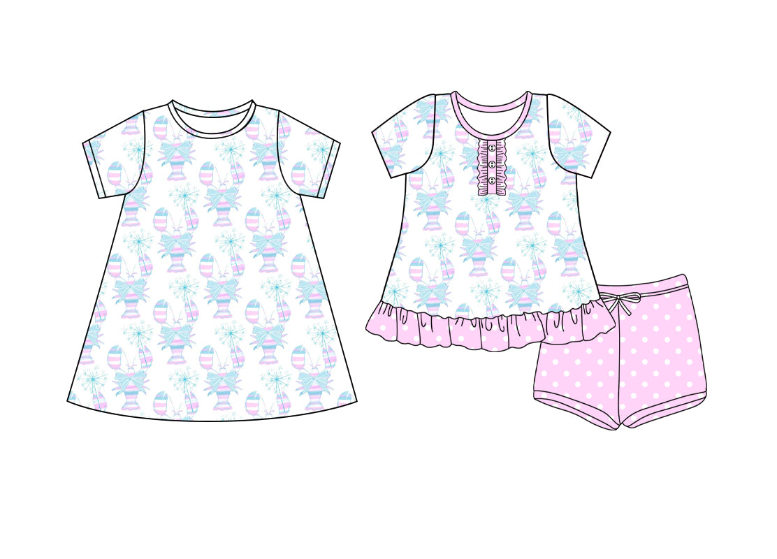 4.14(Custom Design Preorder MOQ 5 Each Design) Crayfish Pink Print Girls Summer Matching Clothes Sisters Wear