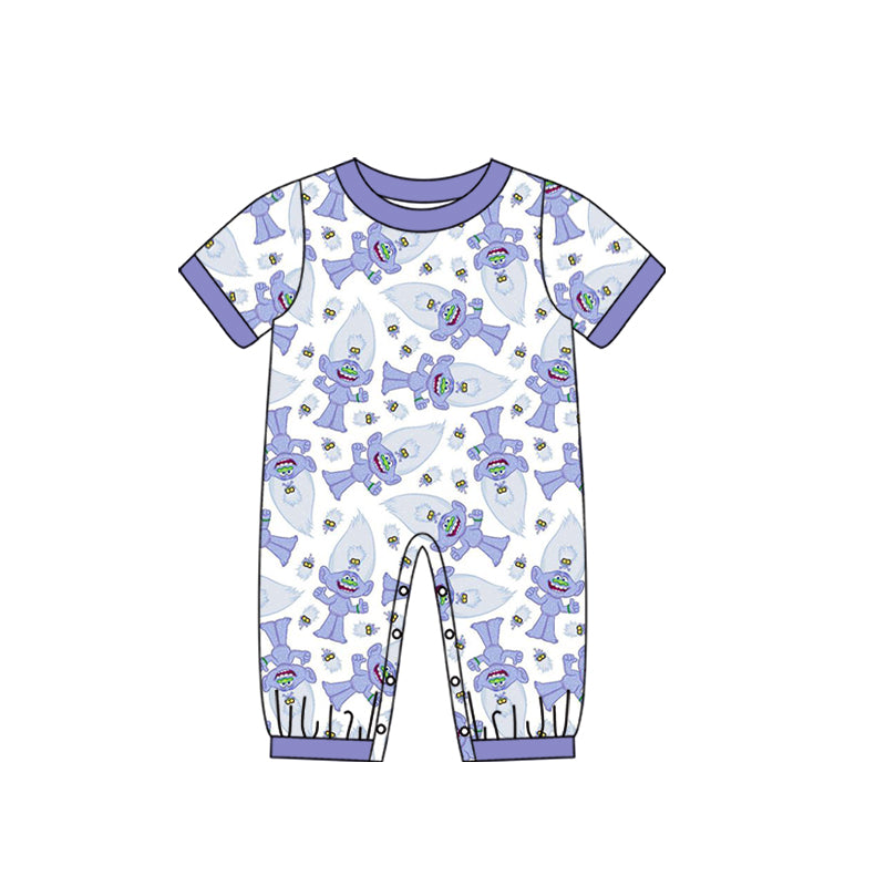 (Custom Design Preorder MOQ 5) Purple Cartoon Hair Monster Print Baby Boys Romper