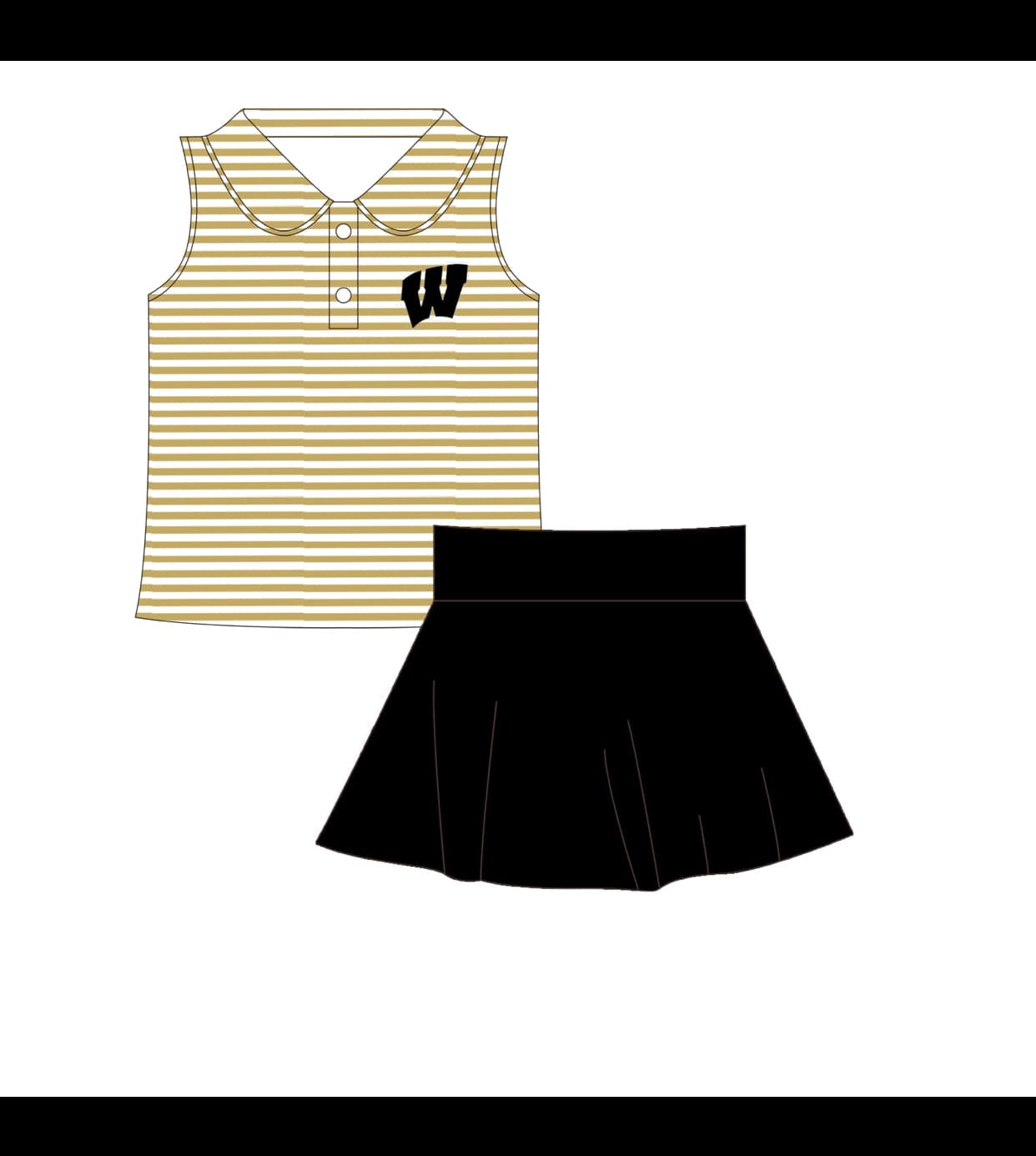 (Custom Design Preorder MOQ 5) Team's W Top Black Skirts Girls Summer Clothes Set