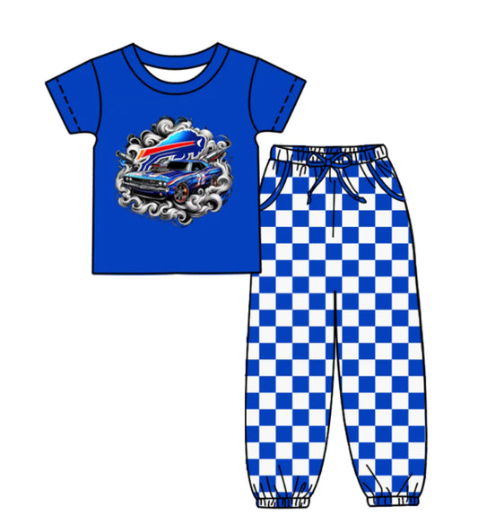(Custom Design Preorder MOQ 5) Team's Bills Top Plaid Joggers Kids Clothes Set