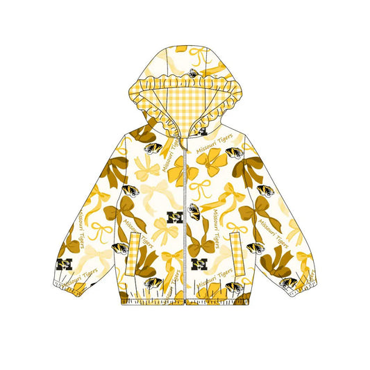 (Custom Design Preorder MOQ 5) Team's MISSOURI Bows Print Pockets Girls Long Sleeve Zipper Jackets Top
