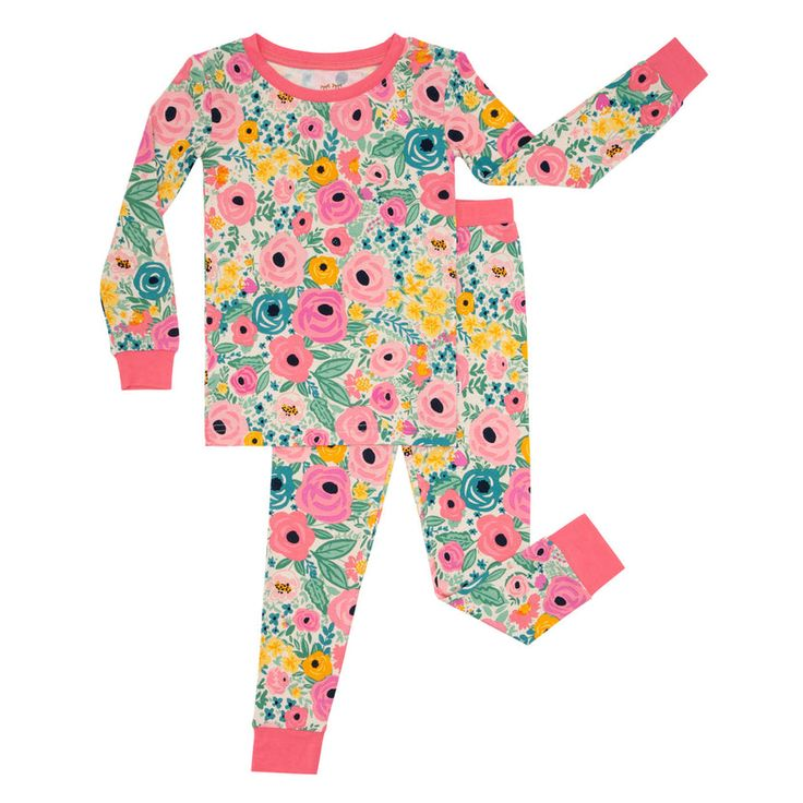 (Custom Design Preorder MOQ 5) Flowers Print Girls Pajamas Clothes Set