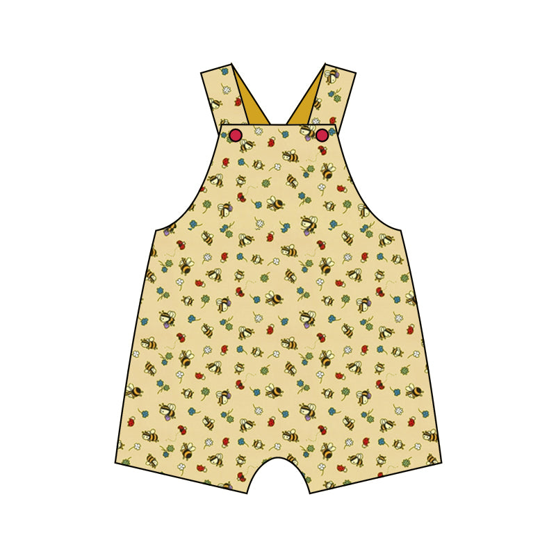 (Custom Design Preorder MOQ 5) Bee Flowers Print Girls Summer Jumpsuits