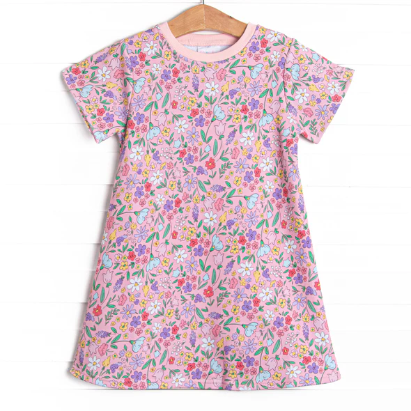 (Custom Design Preorder MOQ 5) Colorful Flowers Print Girls Knee Length Dress